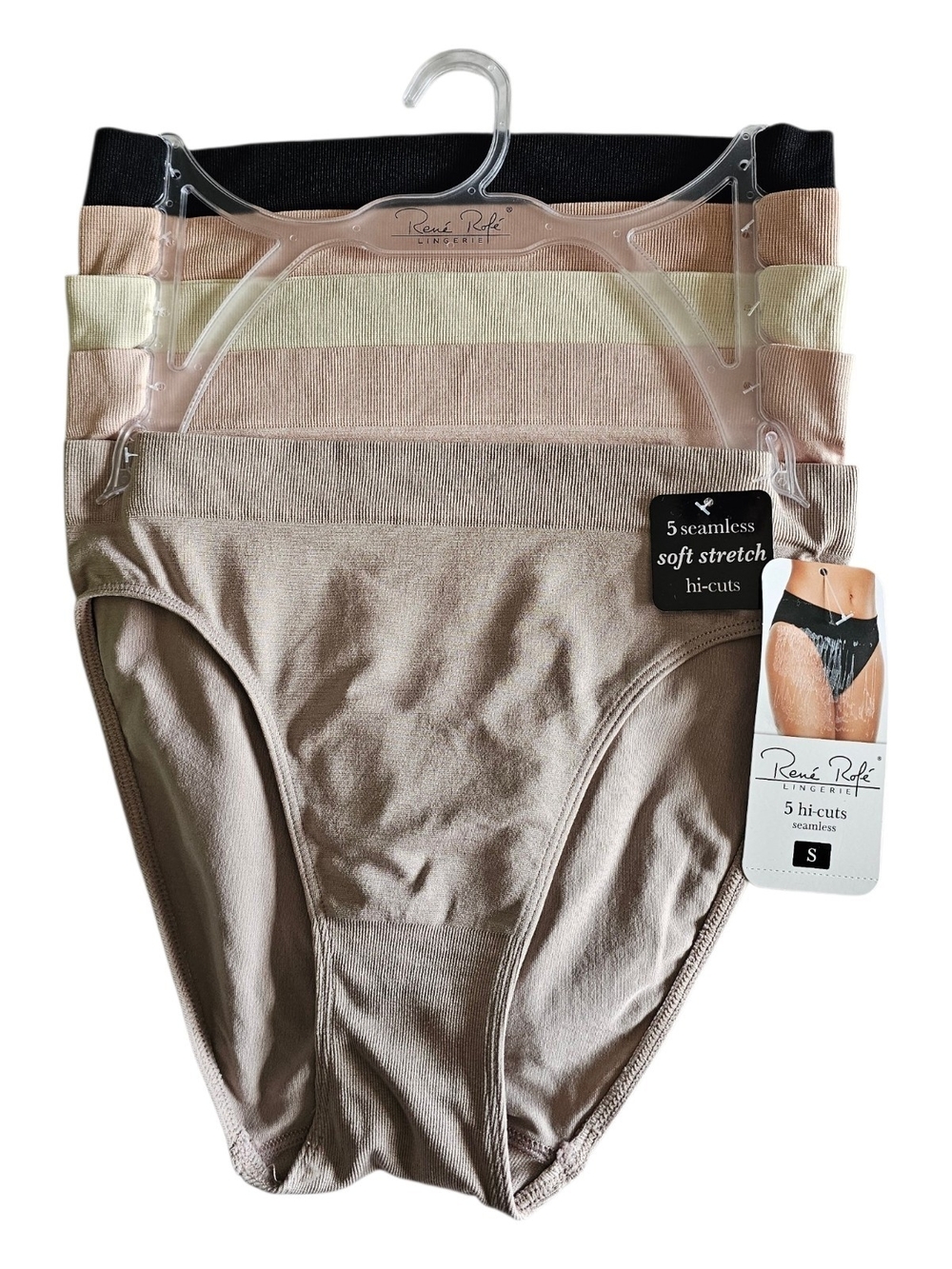 Rene Rofe 5-Pack Seamless Hi-Cut Briefs in Black, Beige, Cream and Taupe